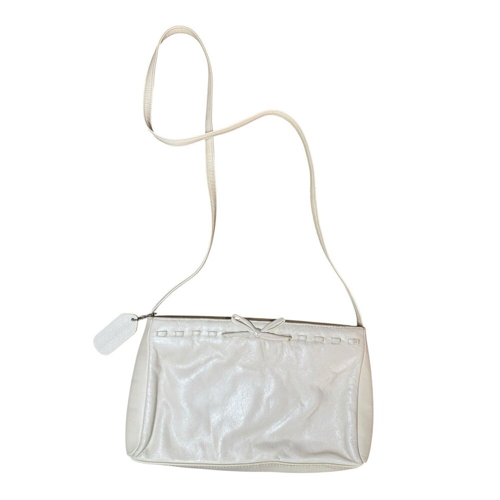 Worthington Off White 100% Leather Handbag Purse Vintage Shoulder Bag Bow